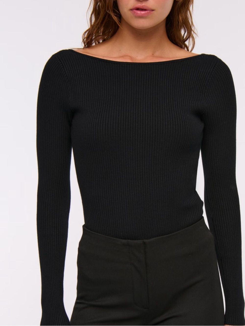Abercrombie & Fitch Ribbed Boatneck Long-Sleeve Top - Navy Blue - Picture 4 of 7